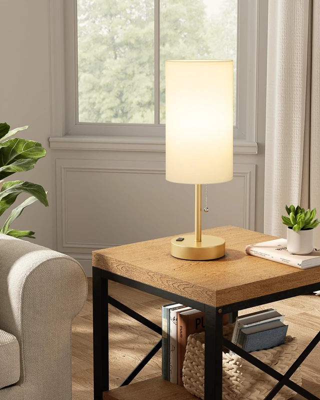 Alt view image 7 of 7 - 17.4" Gold Bedside Table Lamps Set of 2 - Bedroom Lamp, USB C+A, AC Outlet 3CCT(3000/4000/5000K), LED Bulbs Included, White Fabric Lampshade, 17.4in Large Lamp for Nightstand, Living Room, Dorm, Desk