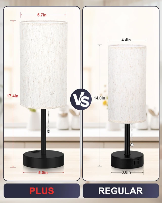 Alt view image 2 of 7 - 17.4" Cream Bedside Table Lamps Set of 2 - Bedroom Lamp, USB C+A, AC Outlet 3CCT(3000/4000/5000K), LED Bulbs Included, Cream Fabric Lampshade, 17.4in Large Lamp for Nightstand, Living Room, Dorm, Desk