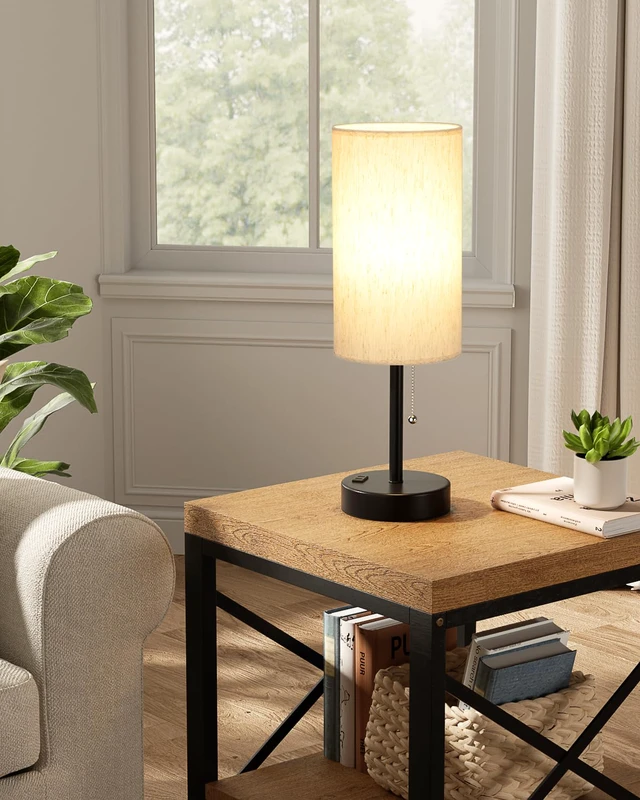 Alt view image 6 of 7 - 17.4" Cream Bedside Table Lamps Set of 2 - Bedroom Lamp, USB C+A, AC Outlet 3CCT(3000/4000/5000K), LED Bulbs Included, Cream Fabric Lampshade, 17.4in Large Lamp for Nightstand, Living Room, Dorm, Desk