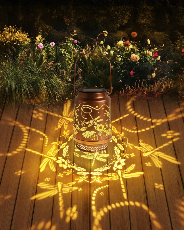 Alt view image 3 of 7 - 2 Pack Dragonfly Solar Lanterns Outdoor Waterproof, Garden Decor Birthday Gifts for Women Mom Grandma Sister, Metal Hanging Solar Lights Outside Decorative for Backyard Patio Lawn Pathway Landscape