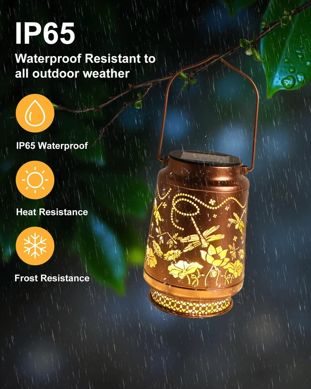 Alt view image 5 of 7 - 2 Pack Dragonfly Solar Lanterns Outdoor Waterproof, Garden Decor Birthday Gifts for Women Mom Grandma Sister, Metal Hanging Solar Lights Outside Decorative for Backyard Patio Lawn Pathway Landscape