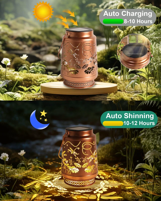 Alt view image 4 of 7 - 2 Pack Dragonfly Solar Lanterns Outdoor Waterproof, Garden Decor Birthday Gifts for Women Mom Grandma Sister, Metal Hanging Solar Lights Outside Decorative for Backyard Patio Lawn Pathway Landscape