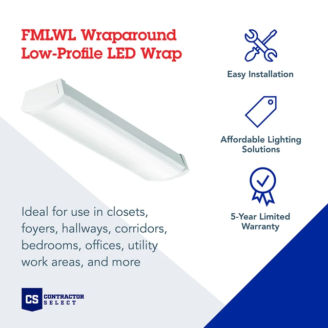 Alt view image 2 of 7 - 2' Low-Profile LED Wraparound Light Fixture, 4000K, 120V 24-Inch LED Flush Mount Ceiling Light, 4000K Cool White Color Temperature, 120V (FMLWL 24 840)