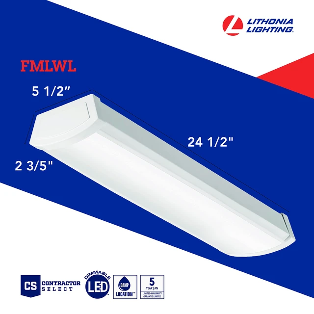 Alt view image 5 of 7 - 2' Low-Profile LED Wraparound Light Fixture, 4000K, 120V 24-Inch LED Flush Mount Ceiling Light, 4000K Cool White Color Temperature, 120V (FMLWL 24 840)