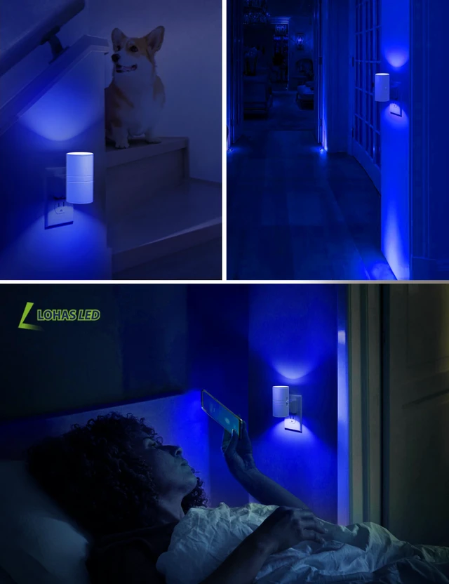 Alt view image 4 of 7 - Night Light, Calm Blue Night Lights Plug into Wall,Light Sensor Dimmable Night Light, Blue Nightlights for Home Decor Party Holiday, Bedroom Hallway, Bluey Bathroom Decor, 2 Pack