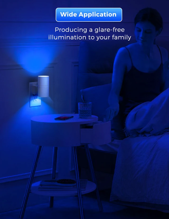 Alt view image 5 of 7 - Night Light, Calm Blue Night Lights Plug into Wall,Light Sensor Dimmable Night Light, Blue Nightlights for Home Decor Party Holiday, Bedroom Hallway, Bluey Bathroom Decor, 2 Pack