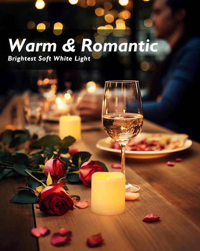 Alt view image 2 of 6 - 100 Pack Ivory Flameless Flickering LED Votive Tealights Candles Battery operated, 200+ hours runtime, amber yellow glow, 1.5"D x 1.6"H, for wedding, halloween & thanksgiving decor