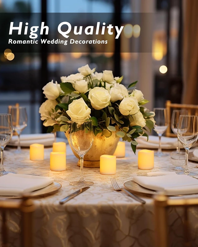 Alt view image 4 of 6 - 100 Pack Ivory Flameless Flickering LED Votive Tealights Candles Battery operated, 200+ hours runtime, amber yellow glow, 1.5"D x 1.6"H, for wedding, halloween & thanksgiving decor