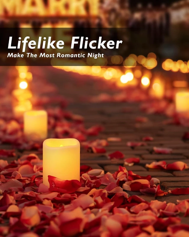 Alt view image 6 of 6 - 100 Pack Ivory Flameless Flickering LED Votive Tealights Candles Battery operated, 200+ hours runtime, amber yellow glow, 1.5"D x 1.6"H, for wedding, halloween & thanksgiving decor