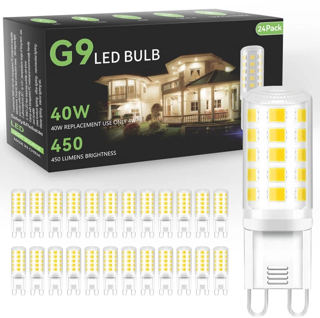 Main image of 24 Pack G9 LED Bulb 4W, 40 Watt Equivalent Halogen Bulb,6000K Daylight Chandelier Light Bulbs, T4 G9 Bi-pin Base for Crystal Chandelier Home Lighting, 360 Degree Angle, 120V, Non-dimmable