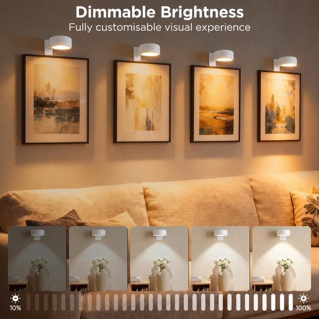 Alt view image 3 of 7 - 6-Pack Picture Lights for Wall, Rechargeable Wireless Poster Lights, White Magnetic Painting Lights with 3CCT&12RGB, LED Art Display Light with Remote(DimmableTimer) for Frame Gallery Wall Decor
