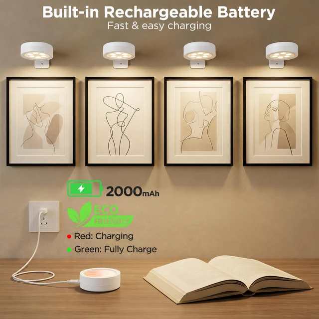 Alt view image 4 of 7 - 6-Pack Picture Lights for Wall, Rechargeable Wireless Poster Lights, White Magnetic Painting Lights with 3CCT&12RGB, LED Art Display Light with Remote(DimmableTimer) for Frame Gallery Wall Decor