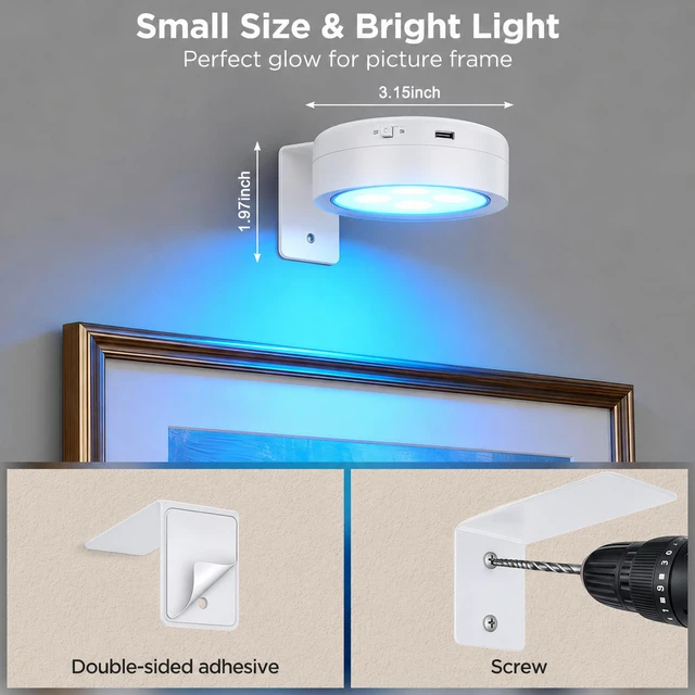 Alt view image 7 of 7 - 6-Pack Picture Lights for Wall, Rechargeable Wireless Poster Lights, White Magnetic Painting Lights with 3CCT&12RGB, LED Art Display Light with Remote(DimmableTimer) for Frame Gallery Wall Decor