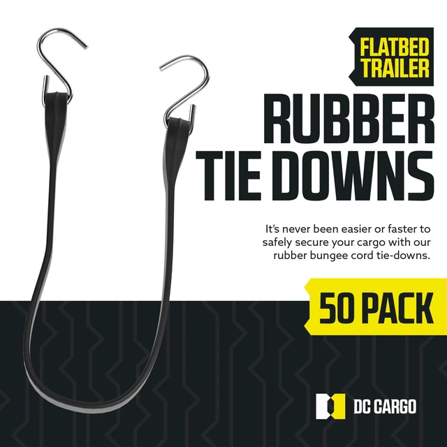 Alt view image 2 of 7 - Pack of 50 Tarp Straps for Flatbed Trailers, 9" Long Natural Rubber Bungee Cord Tie-Downs Ideal for Securing Tarps, Canvases, Cargo in Cold Climates | Tie-Downs w/ Metal S-Hooks
