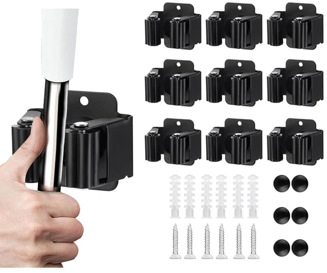 Main image of 9PCS Broom and Mop Holder, Heavy Duty Garden Tool Organizer Rack Rake and Shovel Handle, Stainless Steel Mop Hanger. Screws for Wall Mounted. Matte Black