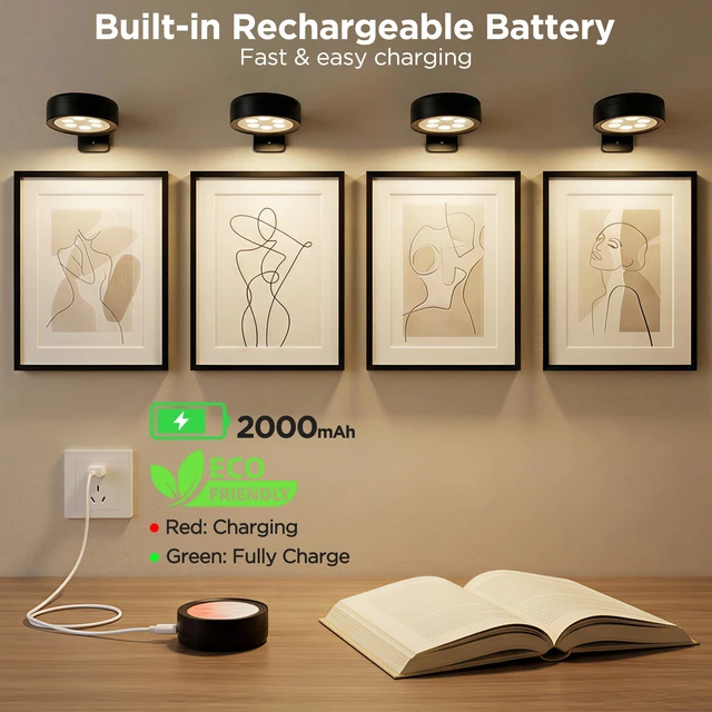 Alt view image 4 of 7 - 6-Pack Picture Lights for Wall, Rechargeable Wireless Poster Lights, Black Magnetic Painting Lights with 3CCT&12RGB, LED Art Display Light with Remote(DimmableTimer) for Frame Gallery Wall Decor