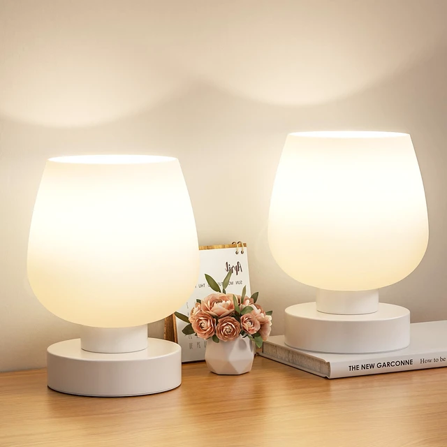 Main image of Touch Bedside Table Lamp Set of 2 - Small Bedside Lamp for Bedroom Living Room Night Stands, Desk Lamp with White Glass Shade for Small Spaces, 3 Way Dimmable, LED Bulbs, Gifts
