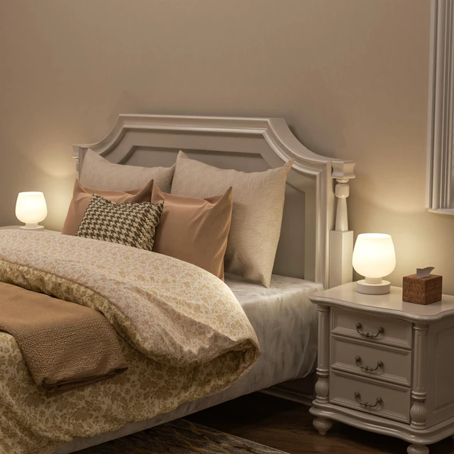 Alt view image 3 of 7 - Touch Bedside Table Lamp Set of 2 - Small Bedside Lamp for Bedroom Living Room Night Stands, Desk Lamp with White Glass Shade for Small Spaces, 3 Way Dimmable, LED Bulbs, Gifts