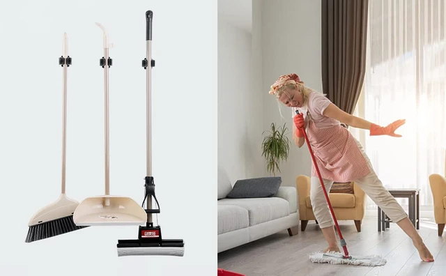 Alt view image 6 of 7 - 9PCS Broom and Mop Holder, Heavy Duty Garden Tool Organizer Rack Rake and Shovel Handle, Stainless Steel Mop Hanger. Screws for Wall Mounted. Matte Black
