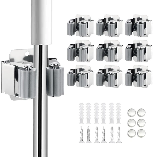 Main image of 9PCS Broom and Mop Holder, Heavy Duty Garden Tool Organizer Rack Rake and Shovel Handle, Stainless Steel Mop Hanger. Screws for Wall Mounted. Silver