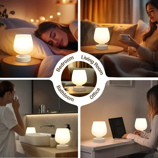 Alt view image 6 of 7 - Touch Bedside Table Lamp Set of 2 - Small Bedside Lamp for Bedroom Living Room Night Stands, Desk Lamp with White Glass Shade for Small Spaces, 3 Way Dimmable, LED Bulbs, Gifts
