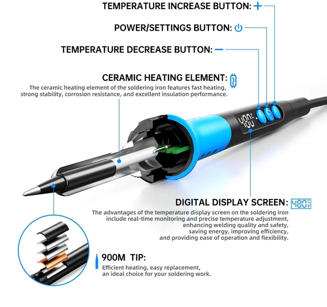 Alt view image 4 of 7 - Soldering Iron Kit, 90W 110V LCD digital soldering gun12-in-1 Soldering Iron Kit ToolTemperature adjustable from 180-480°C5 soldering tipssoldering wiresoldering pastesoldering pump