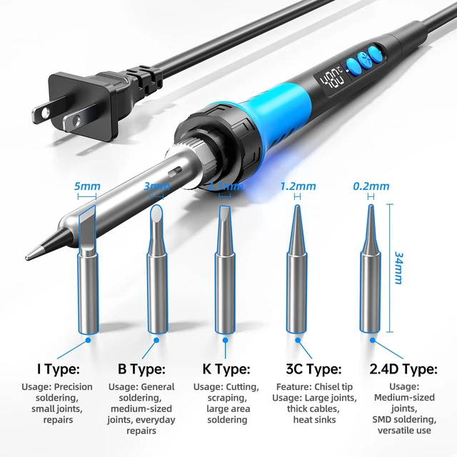 Alt view image 5 of 7 - Soldering Iron Kit, 90W 110V LCD digital soldering gun12-in-1 Soldering Iron Kit ToolTemperature adjustable from 180-480°C5 soldering tipssoldering wiresoldering pastesoldering pump