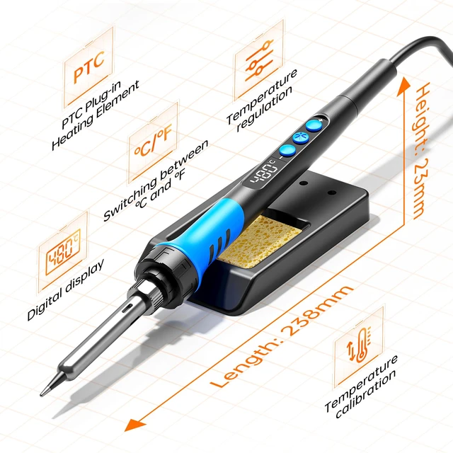 Alt view image 6 of 7 - Soldering Iron Kit, 90W 110V LCD digital soldering gun12-in-1 Soldering Iron Kit ToolTemperature adjustable from 180-480°C5 soldering tipssoldering wiresoldering pastesoldering pump