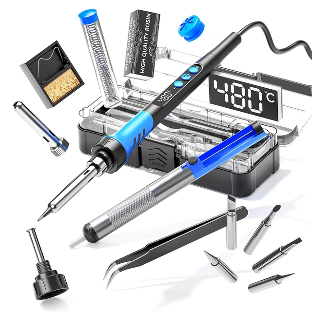 Alt view image 7 of 7 - Soldering Iron Kit, 90W 110V LCD digital soldering gun12-in-1 Soldering Iron Kit ToolTemperature adjustable from 180-480°C5 soldering tipssoldering wiresoldering pastesoldering pump