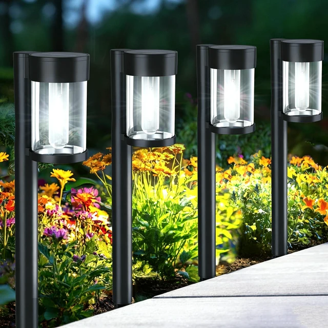 Main image of Solar Pathway Lights Outdoor, 10 Pack Metal & Glass Solar Lights Outdoor Waterproof Landscape Path Lights, Cool White