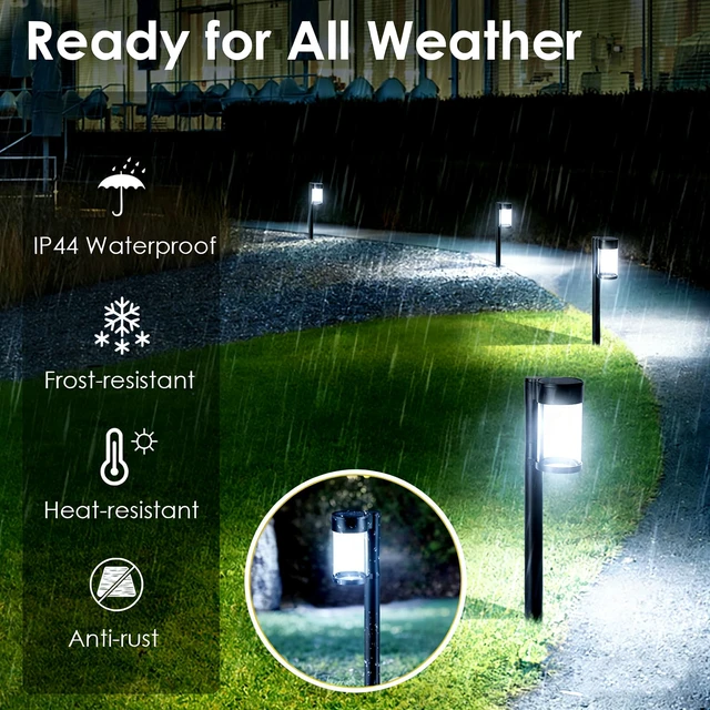 Alt view image 5 of 7 - Solar Pathway Lights Outdoor, 10 Pack Metal & Glass Solar Lights Outdoor Waterproof Landscape Path Lights, Cool White