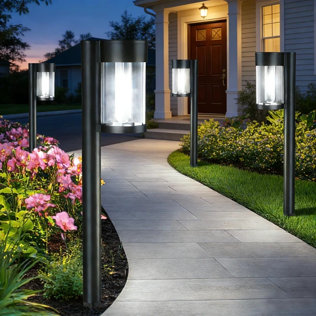 Alt view image 7 of 7 - Solar Pathway Lights Outdoor, 10 Pack Metal & Glass Solar Lights Outdoor Waterproof Landscape Path Lights, Cool White