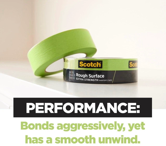 Alt view image 4 of 7 - Rough Surface Painter's Tape 2060-48MP, 1.88 in x 60.1 yd (48mm x 55m), 3-Pack Strong Adhesive, Clean Removal, Tear-Resistant Masking Tape, for Brick, Concrete, Stucco, Textured Surfaces