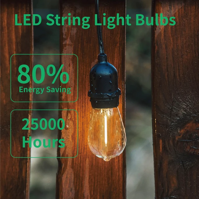 Alt view image 5 of 7 - 30 Pack S14 LED Outdoor String Light Replacement Bulbs, Warm White 1W 120V, E26 Base, Shatterproof, Waterproof, 11W Equivalent Incandescent Bulbs for Patio Backyard Garden Cafe Bistro Deck