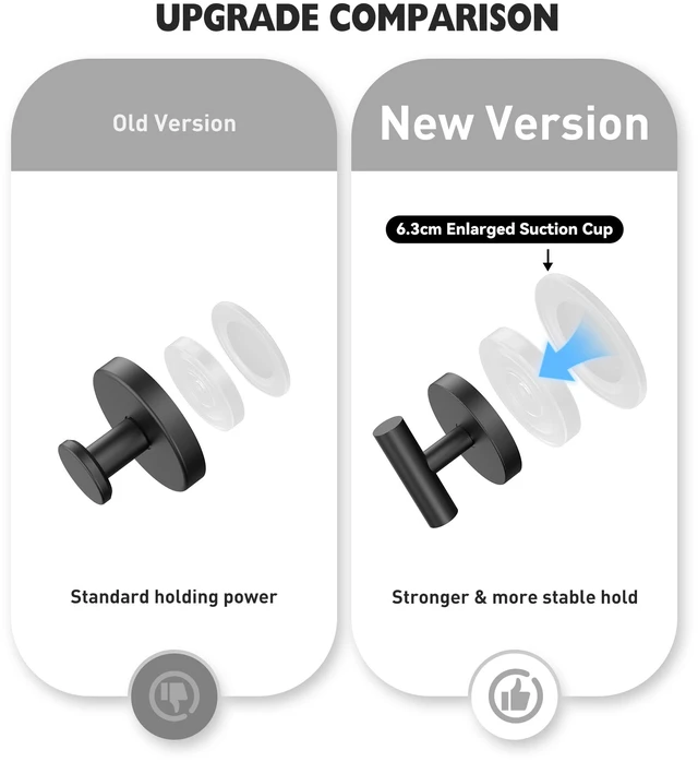 Alt view image 4 of 7 - Suction Cup Hooks for Shower, Shower Hooks for Inside Shower, No Drill Towel Hooks for Bathroom, Removable Suction Hooks for Glass, Mirror, Tile, Waterproof, Rustproof Black (4 Pack)