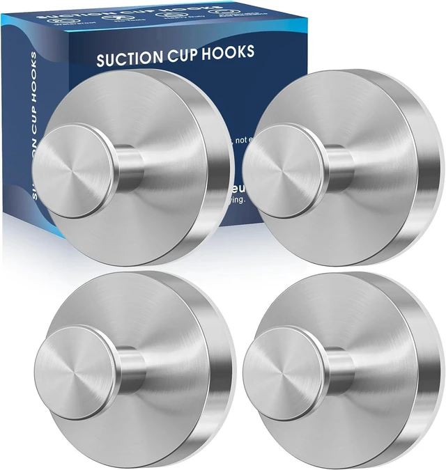 Main image of Suction Cup Hooks for Shower,Removable Shower Towel Suction Hooks for Bathroom Wall,Kitchen,Glass,Mirror,Tile to Hang Robes,Loofah-Silver(4-Pack)