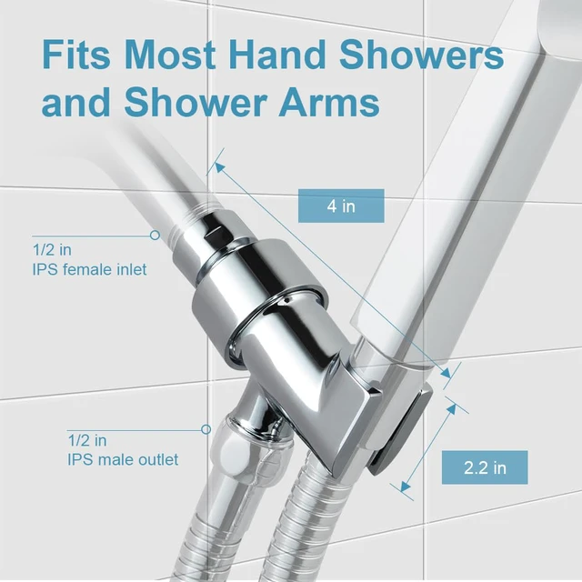 Alt view image 4 of 7 - Shower Head Holder All Metal for Handheld Shower Head, Adjustable Shower Arm Mount with Solid Brass Pivot Ball, 1/2 in IPS Female Inlet and Male Outlet, Chrome