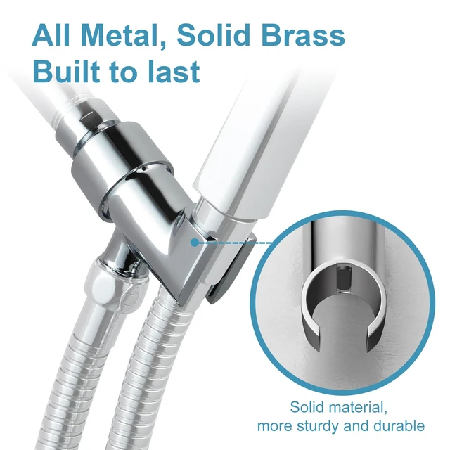 Alt view image 2 of 7 - Shower Head Holder All Metal for Handheld Shower Head, Adjustable Shower Arm Mount with Solid Brass Pivot Ball, 1/2 in IPS Female Inlet and Male Outlet, Chrome