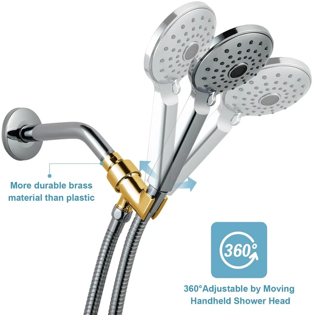 Alt view image 5 of 7 - Shower Head Holder All Metal for Handheld Shower Head, Adjustable Shower Arm Mount with Solid Brass Pivot Ball, 1/2 in IPS Female Inlet and Male Outlet, Chrome