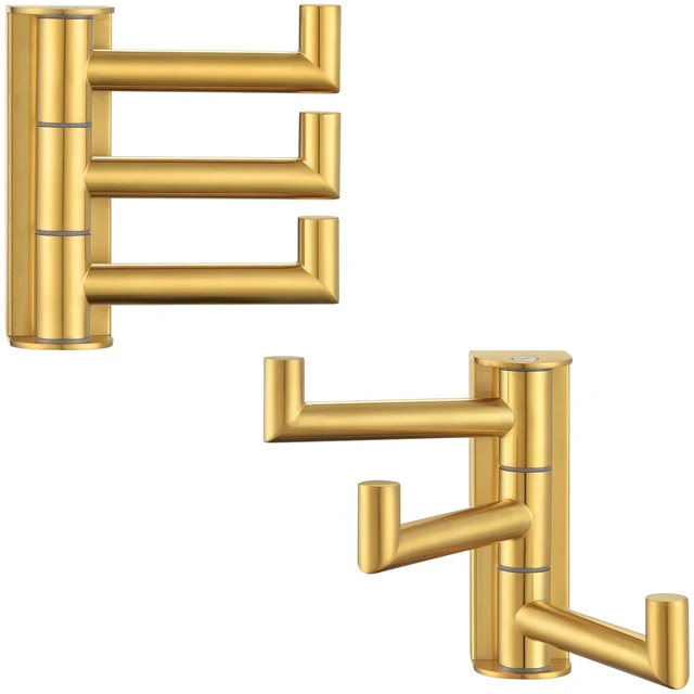 Main image of Towel Hooks, Swivel Bathroom Hook, Brushed Dark Gold, 2 Pack SUS304 Stainless Steel, Folding 3 Arms, Kitchen Hand Towel Dishcloth Holder, Space Saver Fits Narrow Spot, Screws Mounted