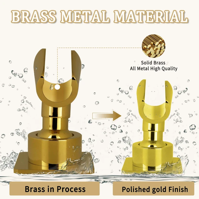 Alt view image 2 of 7 - Shower Head Holder Handheld Shower Wand Holder Adjustable Shower Head Bracket Shower Wall Mount Holder, Polished Brass/Gold Finish, Drill Free Glue Installation