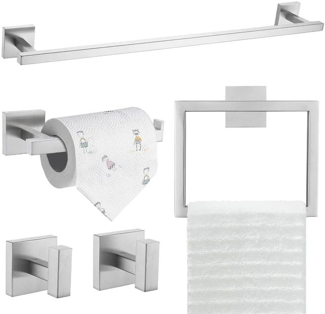 Main image of 5-Piece Bathroom Hardware Set, Brushed Nickel Classic Wall Mounted SUS304 Stainless Steel, Towel Bar Set, Towel Rack for Bathroom, Toilet Paper Holder, Bathroom Hand Towel Holder