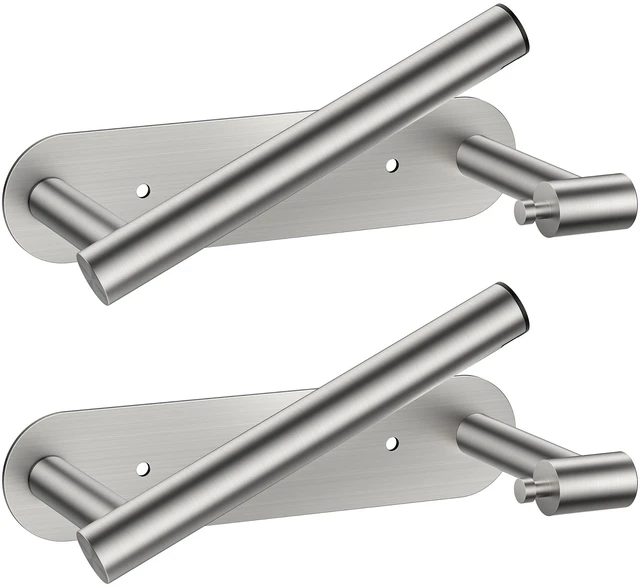 Main image of Commercial Toilet Paper Holder Wall Mount Bathroom Tissue Holder Brushed Nickel 2 Pack | Adhesive or Screw | SUS304 Stainless Steel Rustproof | Pivoting Tissue Roll Holder | Round Base