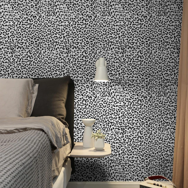 Main image of Leopard Print Peel and Stick Wallpaper, Waterproof Removable Self Adhesive Textured Wall Paper, Black and White Unique Funky Cheetah Contact Paper for Bedroom and Bathroom 120"X17.3"(14.4 sq. ft)