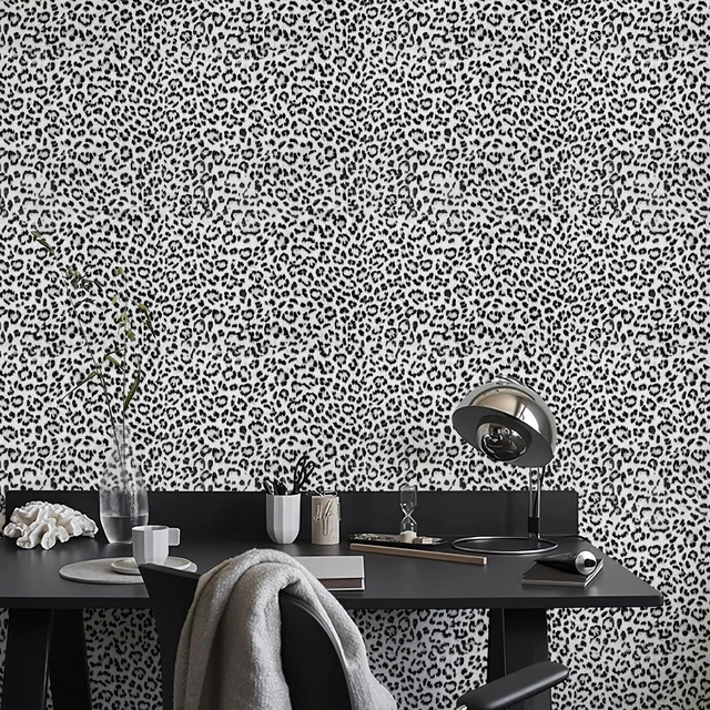 Alt view image 2 of 7 - Leopard Print Peel and Stick Wallpaper, Waterproof Removable Self Adhesive Textured Wall Paper, Black and White Unique Funky Cheetah Contact Paper for Bedroom and Bathroom 120"X17.3"(14.4 sq. ft)