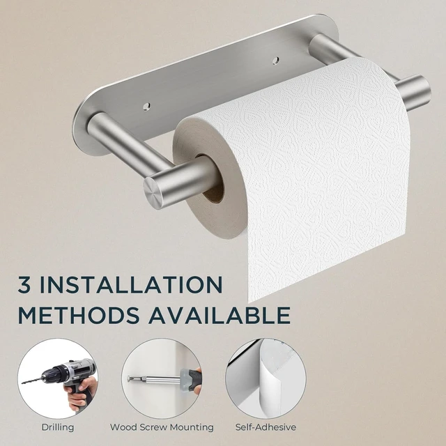 Alt view image 7 of 7 - Commercial Toilet Paper Holder Wall Mount Bathroom Tissue Holder Brushed Nickel 2 Pack | Adhesive or Screw | SUS304 Stainless Steel Rustproof | Pivoting Tissue Roll Holder | Round Base