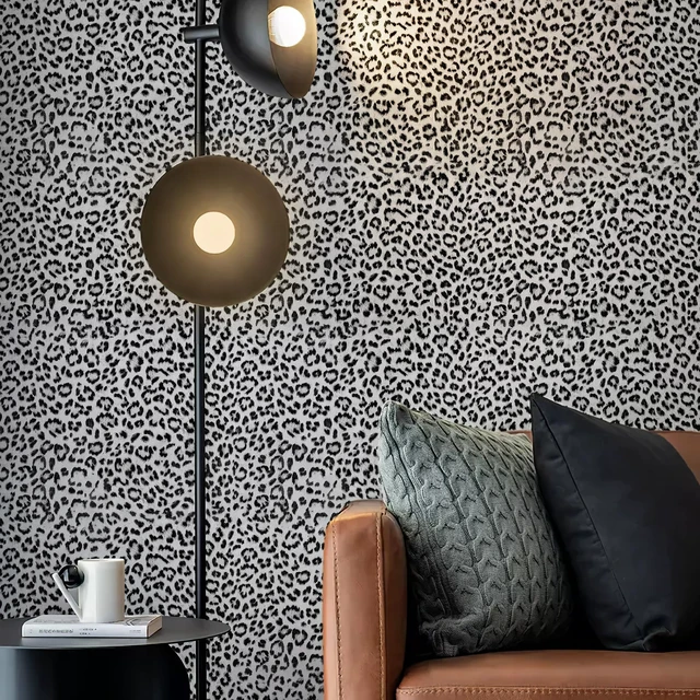 Alt view image 3 of 7 - Leopard Print Peel and Stick Wallpaper, Waterproof Removable Self Adhesive Textured Wall Paper, Black and White Unique Funky Cheetah Contact Paper for Bedroom and Bathroom 120"X17.3"(14.4 sq. ft)