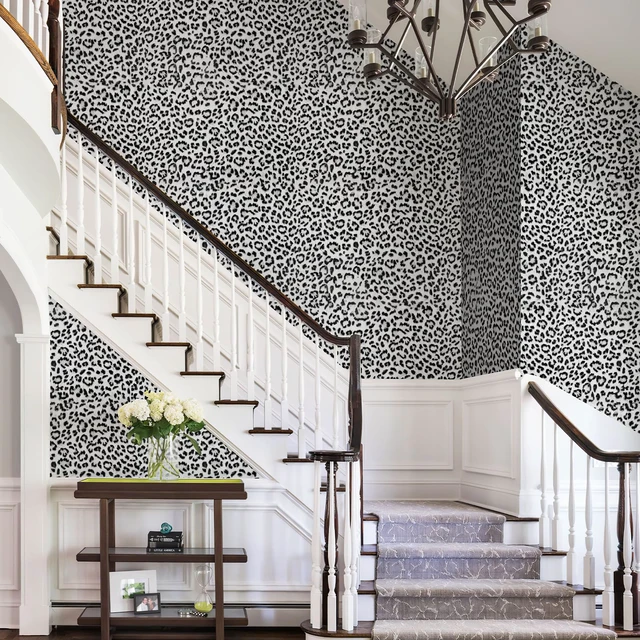 Alt view image 4 of 7 - Leopard Print Peel and Stick Wallpaper, Waterproof Removable Self Adhesive Textured Wall Paper, Black and White Unique Funky Cheetah Contact Paper for Bedroom and Bathroom 120"X17.3"(14.4 sq. ft)