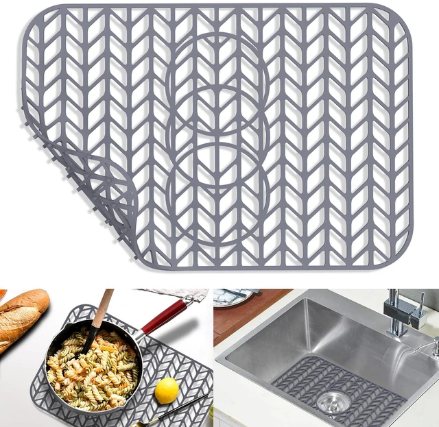 Main image of Sink Protectors for Kitchen Sink 19x13 & 24x12.5 & 13x11 & 26x14 & 28x14 & 29x15, Large Silicone Mats Grid for Bottom of Farmhouse Stainless Steel (19x12.5 with 3 Reserved Holes)