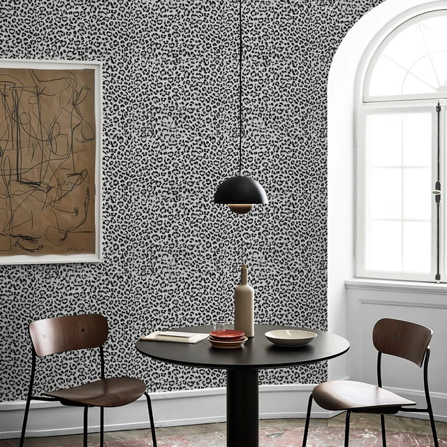 Alt view image 6 of 7 - Leopard Print Peel and Stick Wallpaper, Waterproof Removable Self Adhesive Textured Wall Paper, Black and White Unique Funky Cheetah Contact Paper for Bedroom and Bathroom 120"X17.3"(14.4 sq. ft)